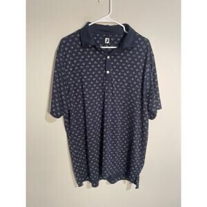 Footjoy Polo Shirt Mens L Navy Blue Weather Print Golf Performance Stretch FJ